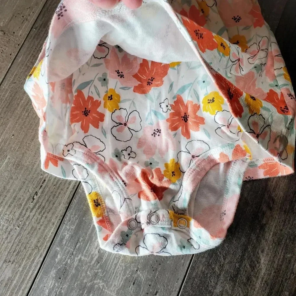 Carter's Child of Mine Coral & Pink Floral 2 in 1 Dress Size 3-6 Months